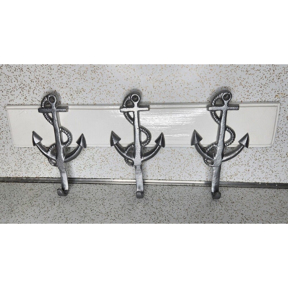 Set of 3 Cast Iron Navy Anchor Wall Hooks Nautical Decorative Towel Robe Hangers